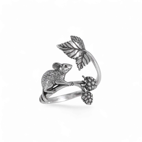 Luxe Silver Plate Adjustable Mouse and Blackberry Ring 