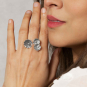 Luxe Silver Plate Adjustable Lily Pads Ring on hand