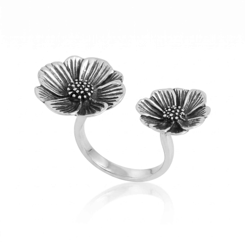 Luxe Silver Plate Adjustable Peony Ring 