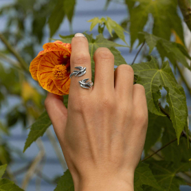 Luxe Silver Plate Adjustable Swallow Ring on hand