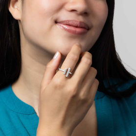 Luxe Silver Plate Adjustable Parallel Bars Ring on hand