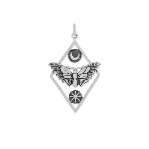 Luxe Silver Plate Moth Charm with Sun and Moon 35x21mm