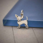 Luxe Silver Plate Chihuahua Dog Charm on blue background