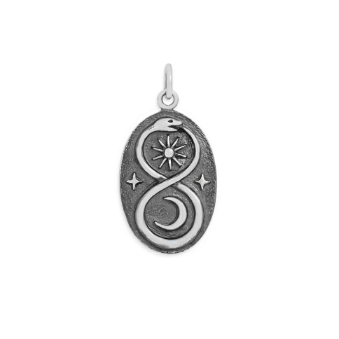 Luxe Silver Plate Infinity Snake Pendant with Moon 26x13mm