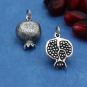 Luxe Silver Plate Pomegranate Charm front and back view