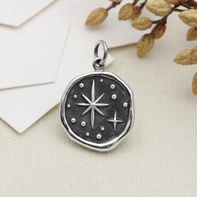 Luxe Silver Plate Wax Seal North Star Charm 22x15mm