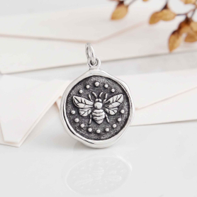 Luxe Silver Plate Wax Seal Bee Charm on white background