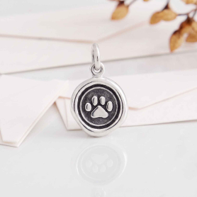 Luxe Silver Plate Paw Print Wax Seal Charm on white background