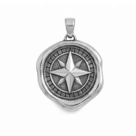 Luxe Silver Plate Wax Seal Compass Pendant 34x24mm