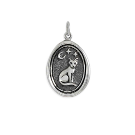 Luxe Silver Plate Wax Seal Sitting Cat Charm 26x15mm