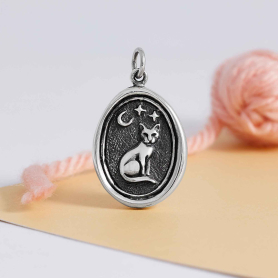 Luxe Silver Plate Wax Seal Sitting Cat Charm