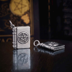 Luxe Silver Plate Pentagram Spell Book Charm side view