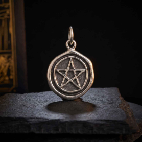 Luxe Silver Plate Pentagram Wax Seal Charm on dark background