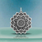 Luxe Silver Plate Lotus Mandala Pendant on blue background