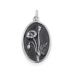 Luxe Silver Plate Poppy Charm - August Birthflower 25x13mm