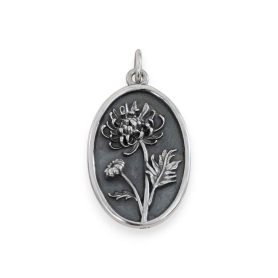 Luxe Silver Plate Chrysanthemum Charm - November 25x13mm