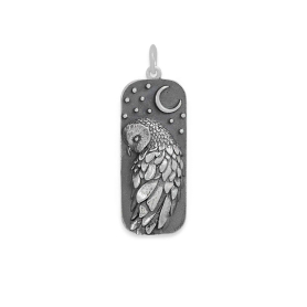 Luxe Silver Plate Barn Owl and Moon Pendant 34x12mm
