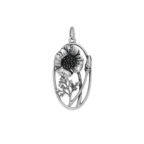 Luxe Silver Plate California Poppy Charm 31x15mm