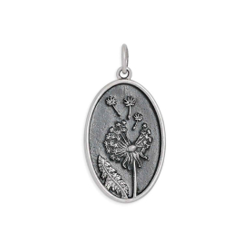 Luxe Silver Plate Oval Dandelion Charm 26x14mm