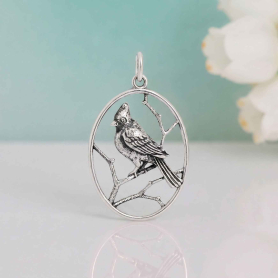 Luxe Silver Plate Cardinal Charm 27x17mm on blue background