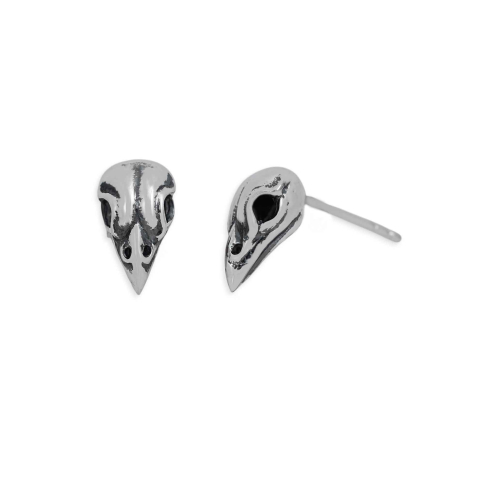 Luxe Silver Plate Sparrow Skull Post Earrings 12x7mm