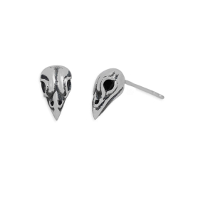 Luxe Silver Plate Sparrow Skull Post Earrings 12x7mm