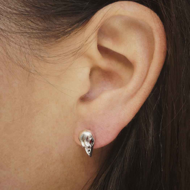 Luxe Silver Plate Sparrow Skull Post Earrings on ear