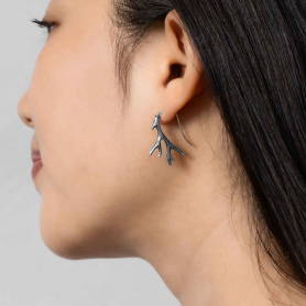 Luxe Silver Plate Antler Hook Earrings on ear