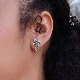 Luxe Silver Plate Three Mushroom Post Earrings on ear