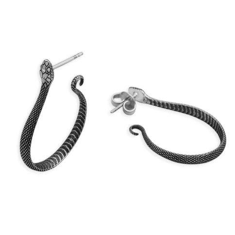 Luxe Silver Plate Textured Snake Hoop Earrings 35x25mm