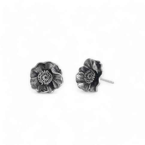 Luxe Silver Plate Poppy Flower Post Earrings