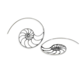 Luxe Silver Plate Nautilus Spiral Hoop Earrings 36x44mm