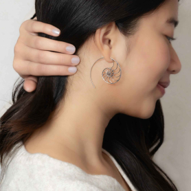 Luxe Silver Plate Nautilus Spiral Hoop Earrings on ear