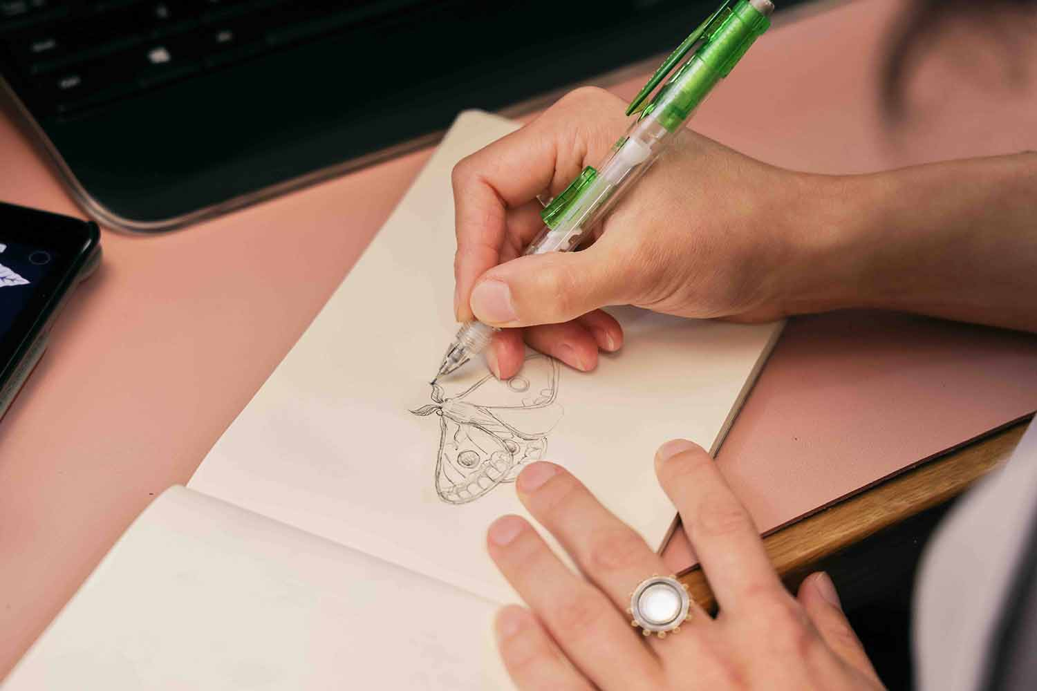 Drawing Luna Moth Charm Sketch