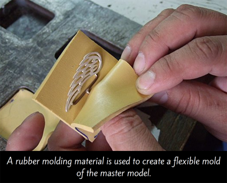 Rubber mold with sterling silver angel wing charm