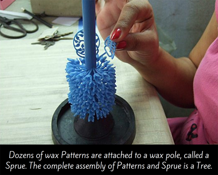 Attaching multiple wax molds to tree