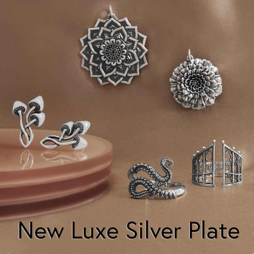 New Luxe Silver Plate Charms on gold background