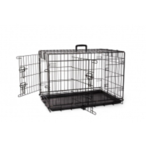 BUDZ Dog Crate Deluxe Double Door Wire Black 30"x19"x21"