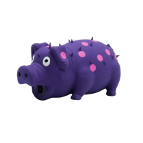 BUDZ Dog Toy Latex w/ Squeaker - Pig Purple 6" Pink Dots