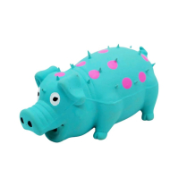 BUDZ Dog Toy Latex w/ Squeaker - Pig Turquoise 6" Pink Dots