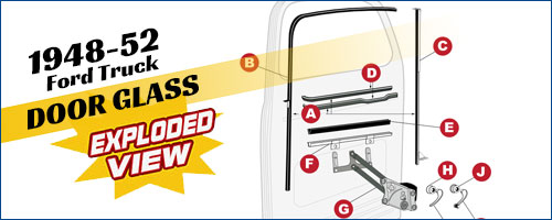 1948-52 Ford Truck Door Glass Exploded View