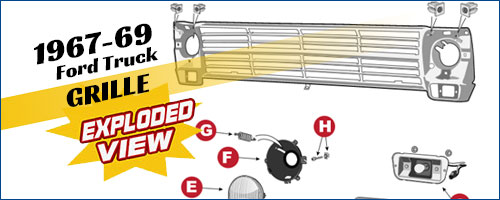 1967-69 ford truck grille exploded view