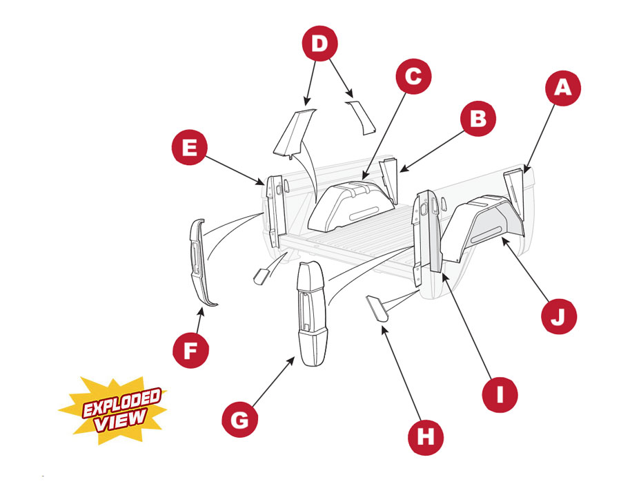 Exploded view of Ford Bronco Bed