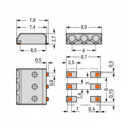 WAGO | 2059-303/998-403 | SMD PCB TERMINAL BLOCK; 0.5 MM&sup2;; P