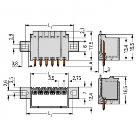 WAGO | 2091-1405/005-000 | THT MALE HEADER; 1.0 MM &Oslash; SOLDER