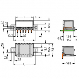 WAGO | 2091-1422/005-000 | THT MALE HEADER; 1.0 MM &Oslash; SOLDER