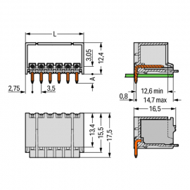 WAGO | 2091-1428 | THT MALE HEADER; 1.0 MM &Oslash; SOLDER PIN; ANG