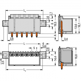 WAGO | 2092-1408/005-000 | THT MALE HEADER; 1.4 MM &Oslash; SOLDER