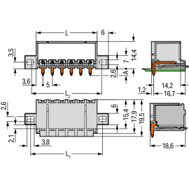 WAGO | 2092-1426/005-000 | THT MALE HEADER; 1.4 MM &Oslash; SOLDER