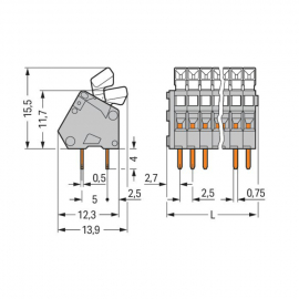 WAGO | 233-209 | PCB TERMINAL BLOCK; PUSH-BUTTON; 0.5 MM&sup2;; P